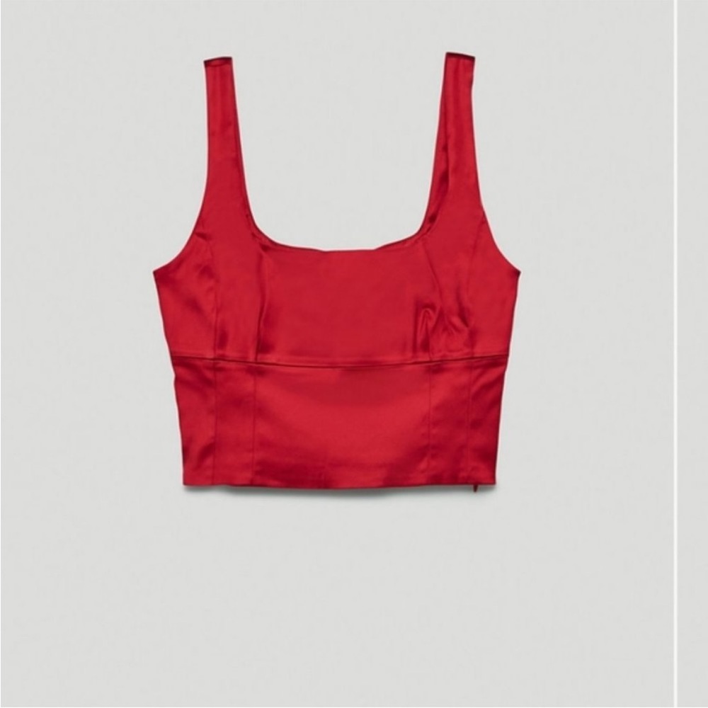 Aritzia Wilfred Shine Bustier Top (NWT) XS in Crimson Red || Red Cropped Bustier